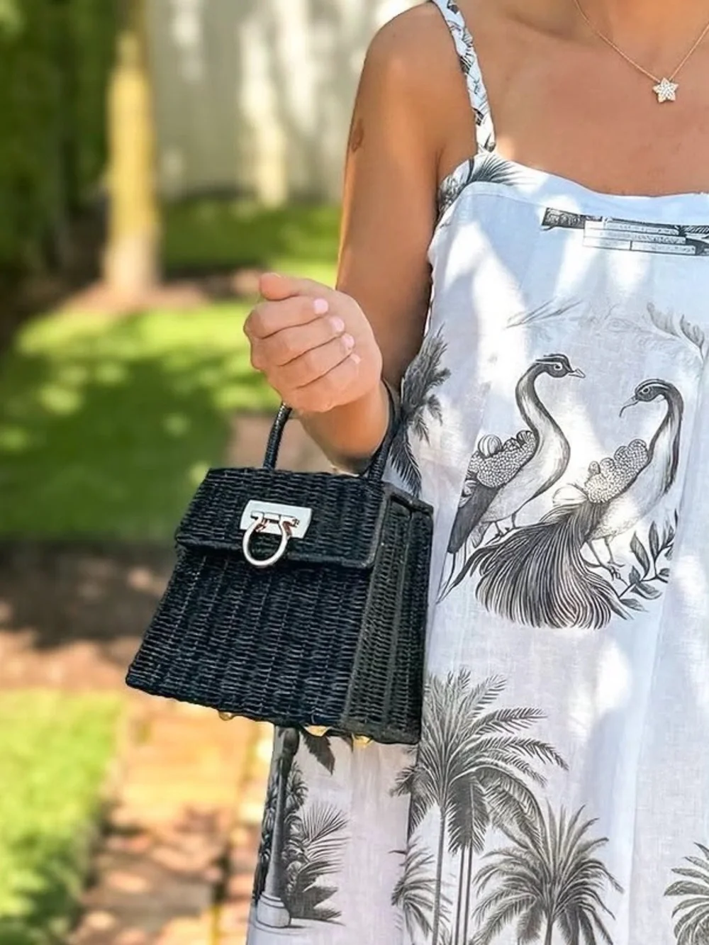 New with Tag Black Rattan Wicker Top Handle Bag - Picture 3 of 14